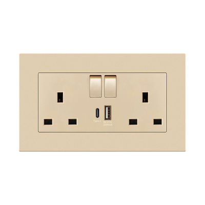 پانل سوئیچ چراغ شارژ ملامینه 13A 16A USB Type C Multi Hole Socket