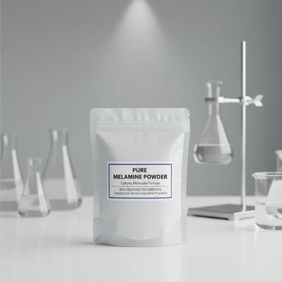 نقطه جوش تجزیه می شود پودر خالص ملامین C3H6N6 فرمول مولکولی ترکیب شیمیایی مناسب برای فرآیندهای مختلف صنعتی